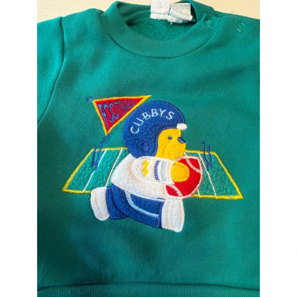 Vintage Little Miracles Teal Football Bear Tracksuit Set 6-9M‎ Sweatshirt Pants